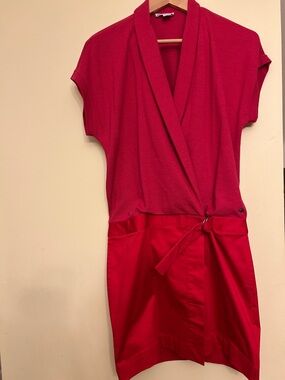 Lacoste Red Women's 38 Belted Logo Cowl Neck Tennis Polo Shirt Dress Skirt